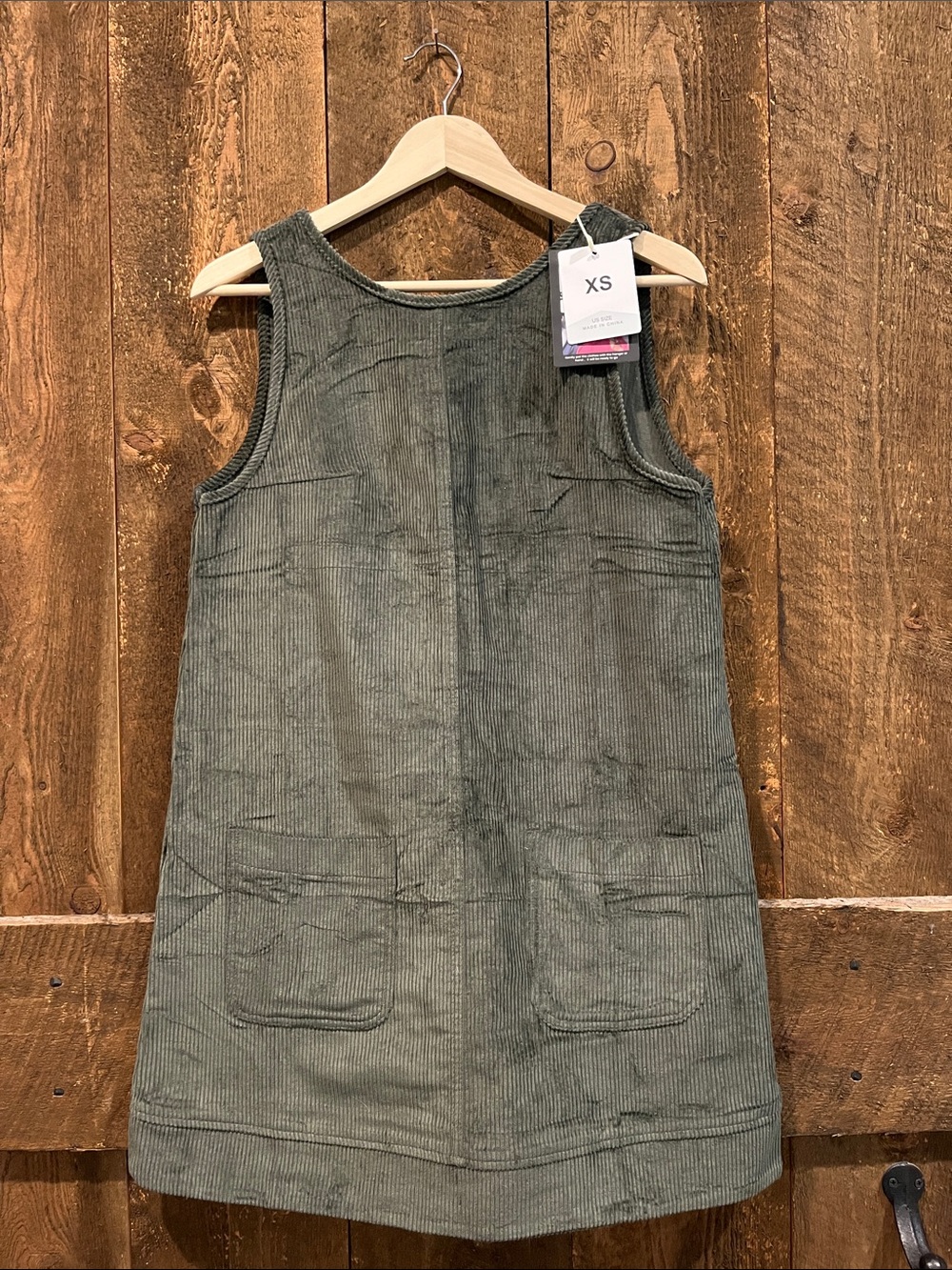 SHEIN Olive Green Corduroy Mini Pinafore Dress